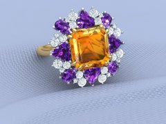 5 Carats Fire Opal Amethyst and Diamond Cocktail Ring