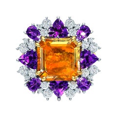 5 Carats Fire Opal Amethyst and Diamond Cocktail Ring