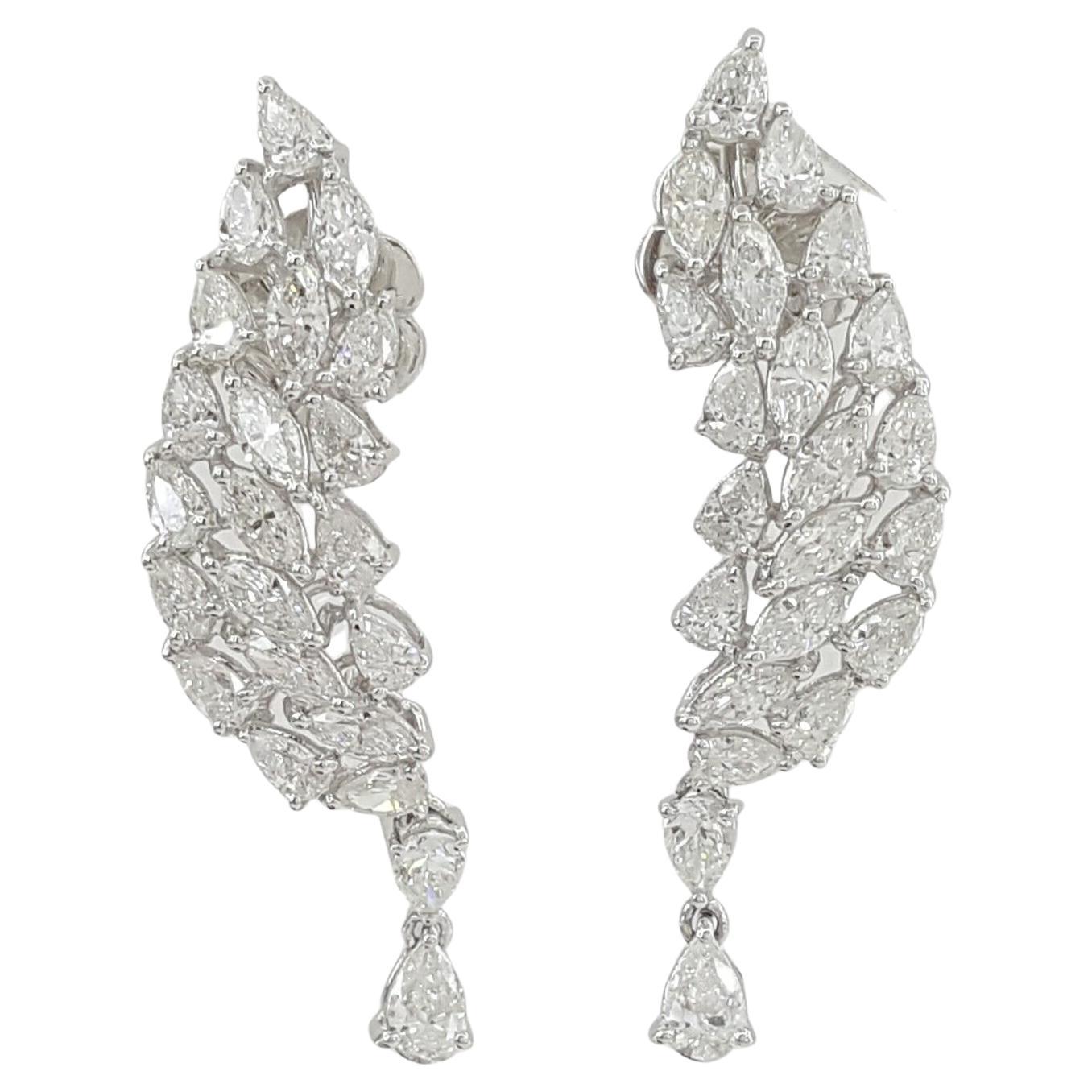 5.15 ct 18K White Gold Marquise & Pear Diamond Angel Wings Drop Dangle Earrings. 


