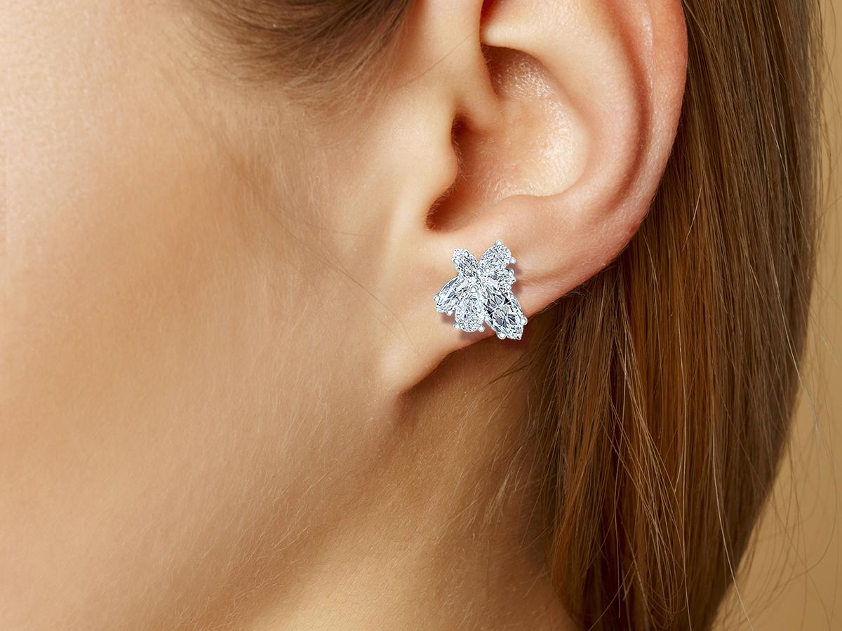 Modern 5 Carat Marquise and Pear Diamond Cluster Earrings Platinum For Sale