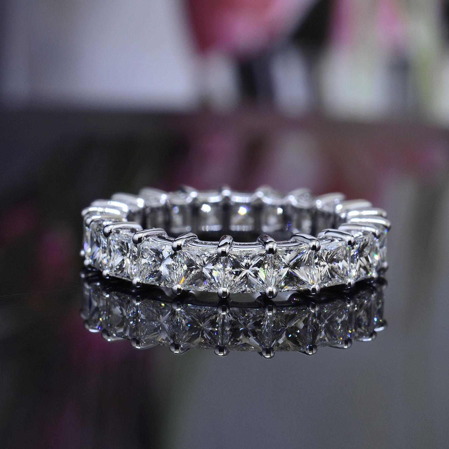 For Sale:  5 Carats Princess Cut Eternity Ring Natural Diamonds F-G Color VS Clarity 14k 5