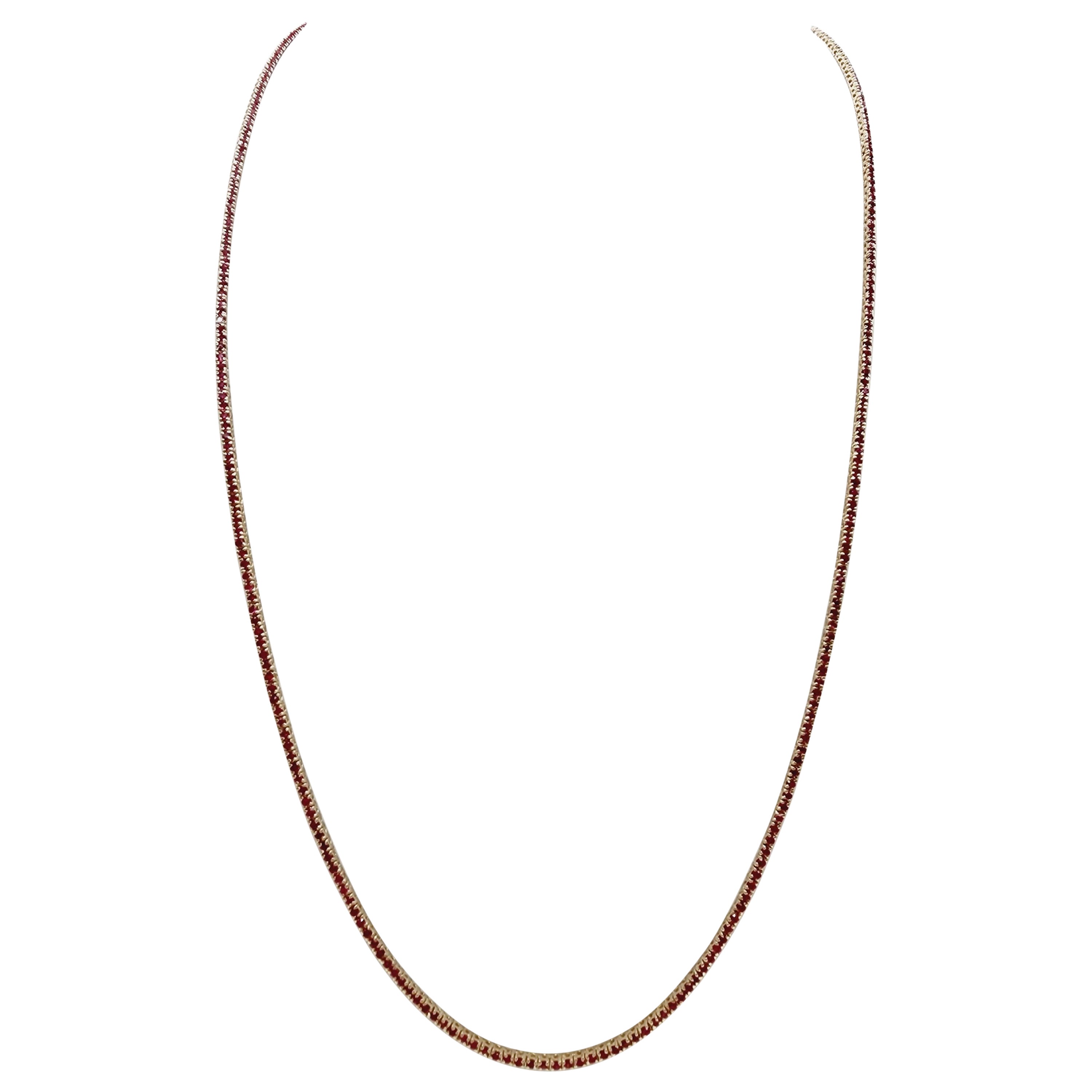 Collier tennis en or jaune 14 carats avec rubis de 5 carats