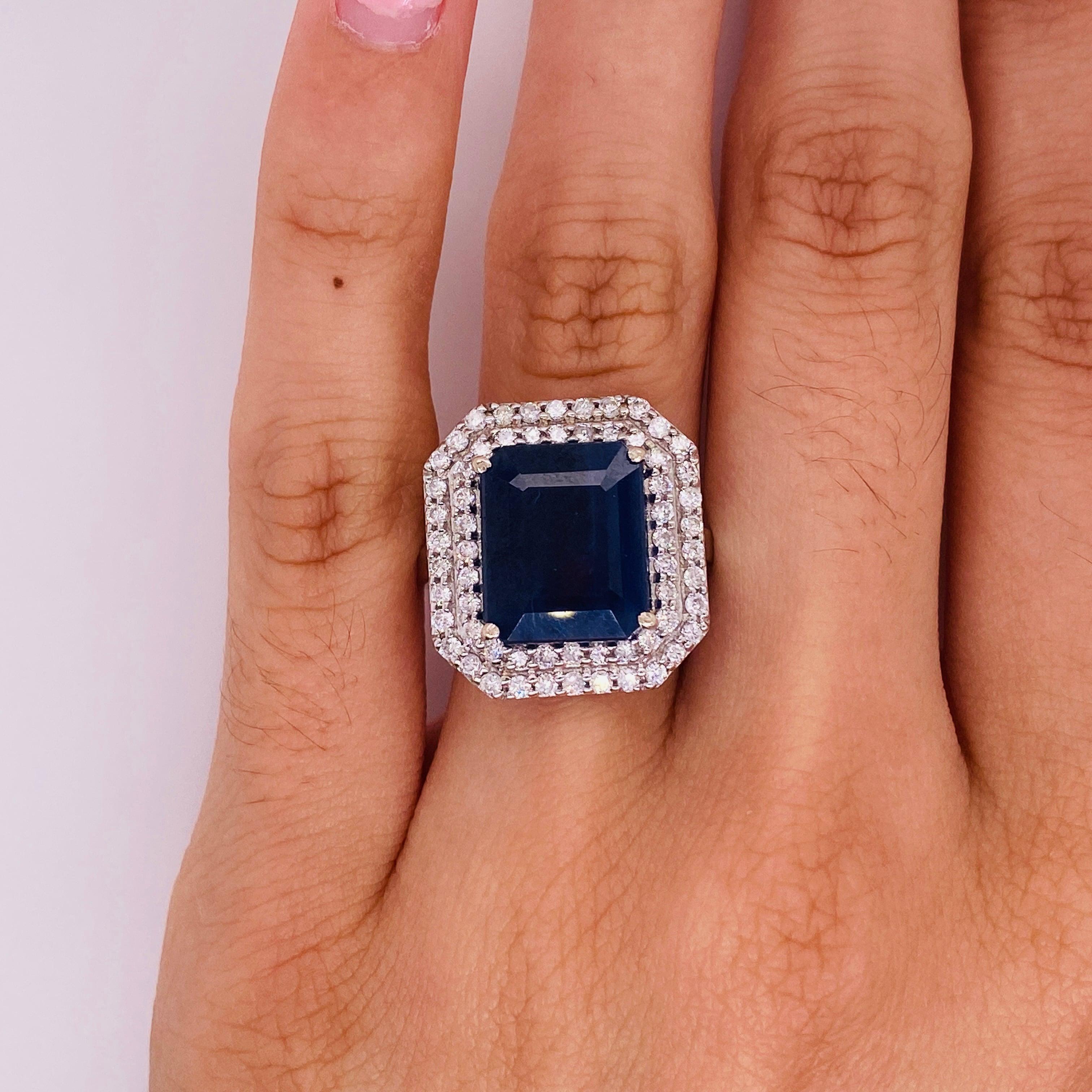 For Sale:  5 Carats Sapphire Double Halo Ring, Diamonds in 14KWG, Engagement Right Hand LV 2