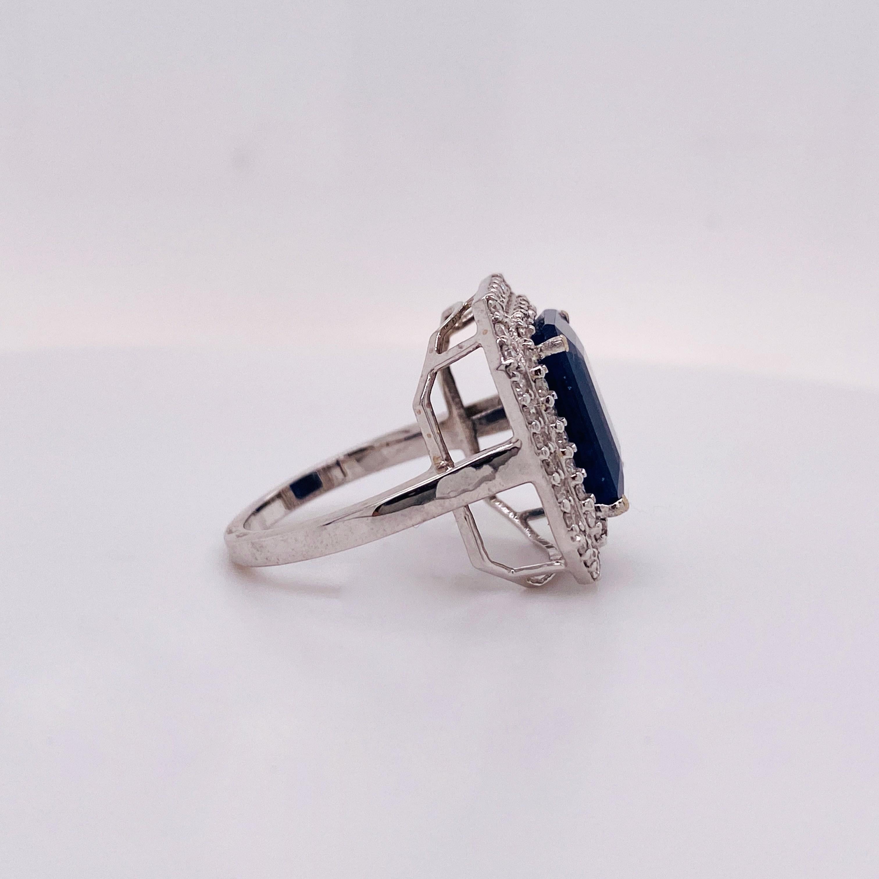 For Sale:  5 Carats Sapphire Double Halo Ring, Diamonds in 14KWG, Engagement Right Hand LV 3