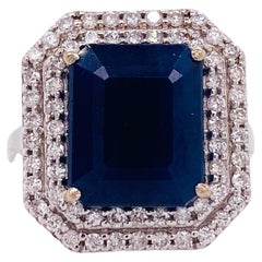 5 Carats Sapphire Double Halo Ring, Diamonds in 14KWG, Engagement Right Hand LV