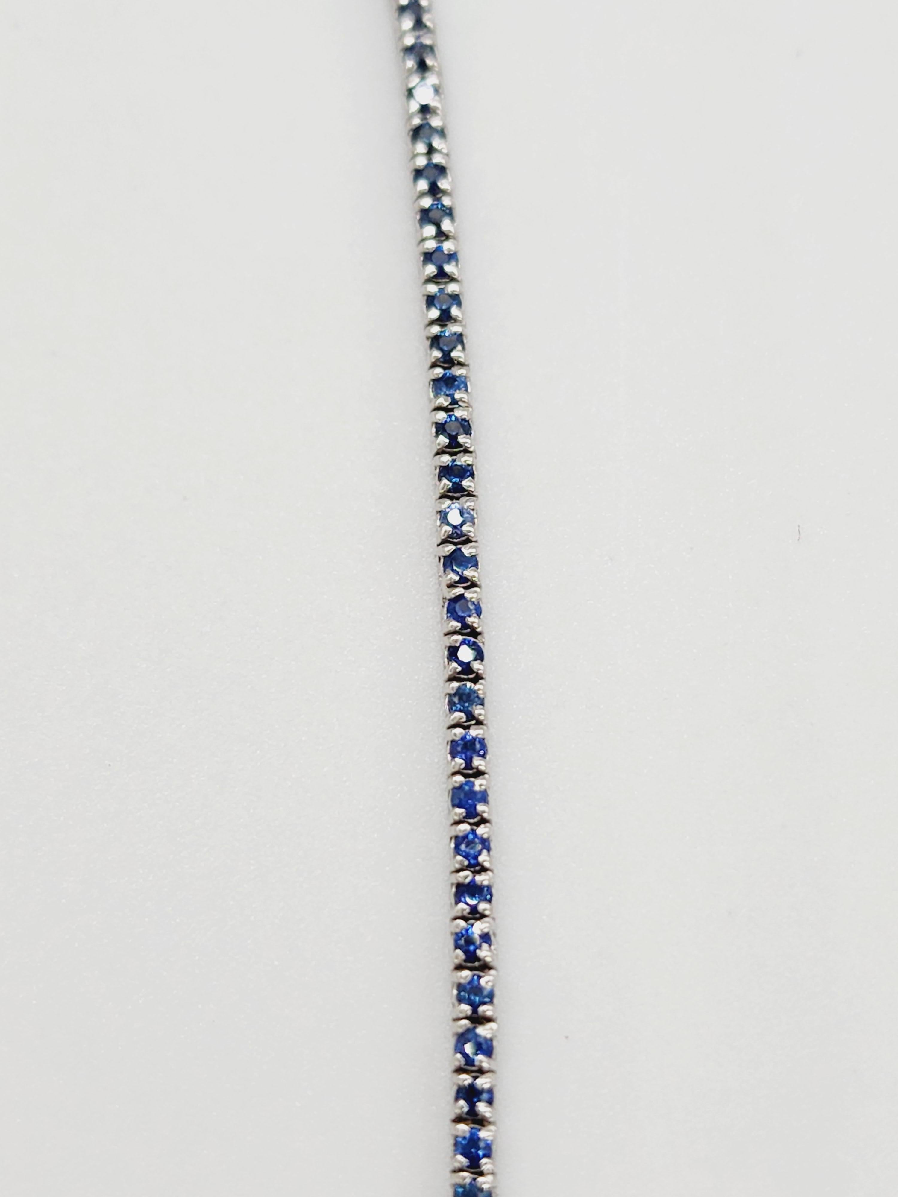 5 Carats Sapphire Tennis Necklace 14 Karat White Gold In New Condition In Great Neck, NY