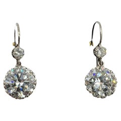 5 Carats TW Diamond Solitaire Platinum Drop Earrings