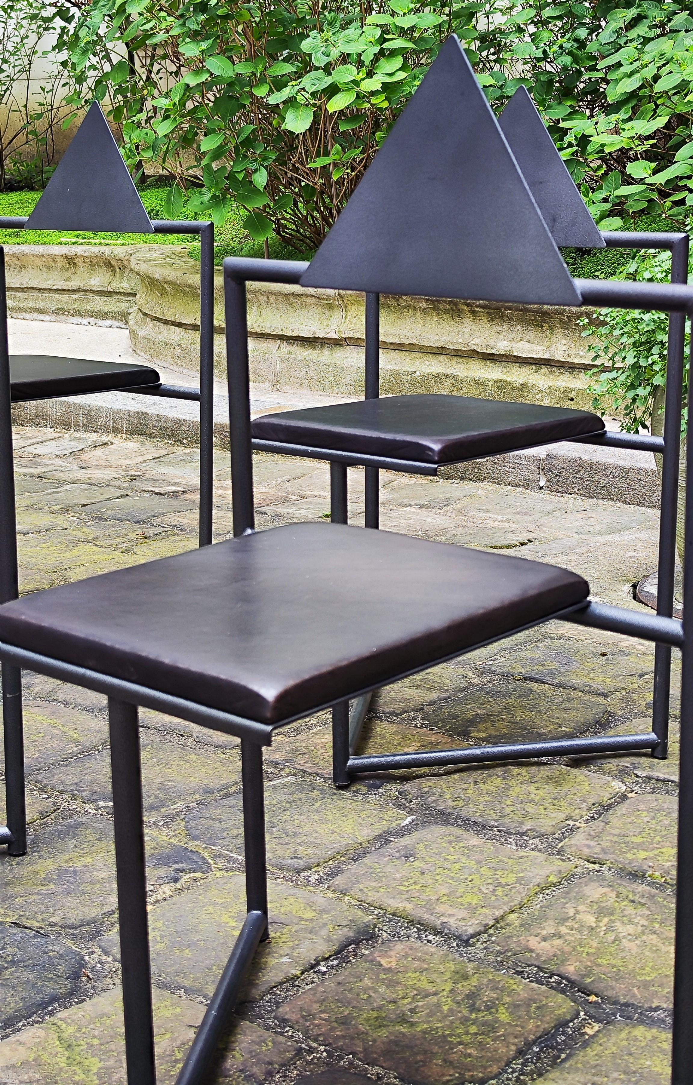 5 Chairs, 1980s steel and leather that might be by Mario Botta or Martin Szekely For Sale 9