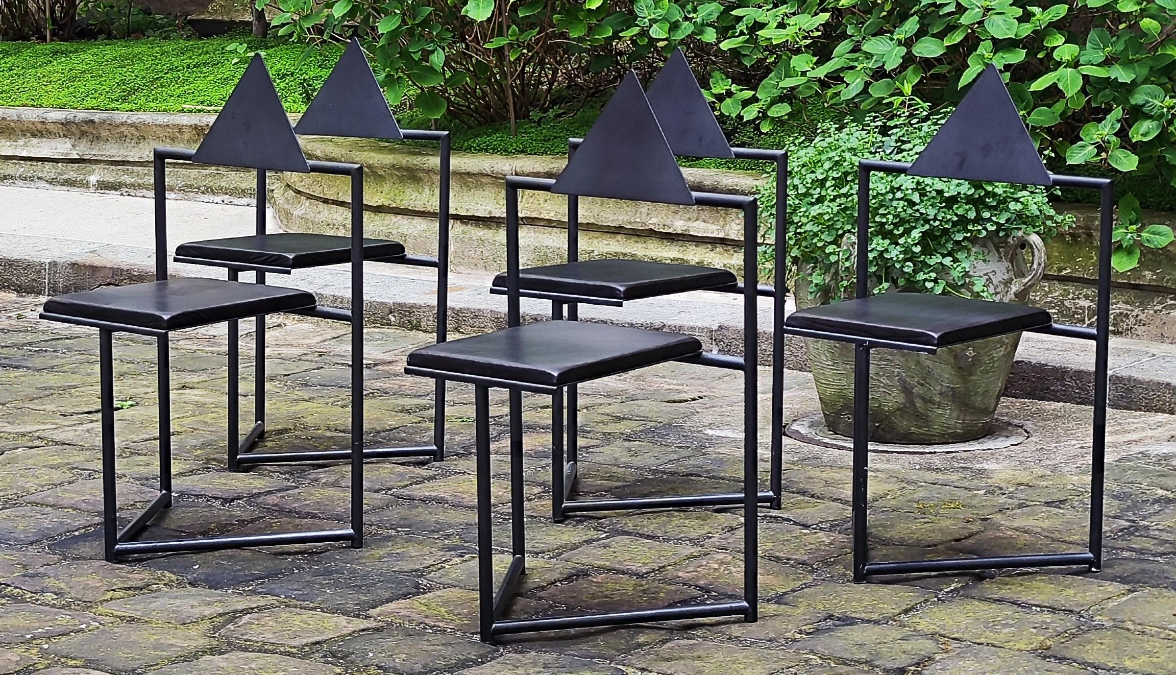 5 Chairs, 1980s steel and leather that might be by Mario Botta or Martin Szekely For Sale 10