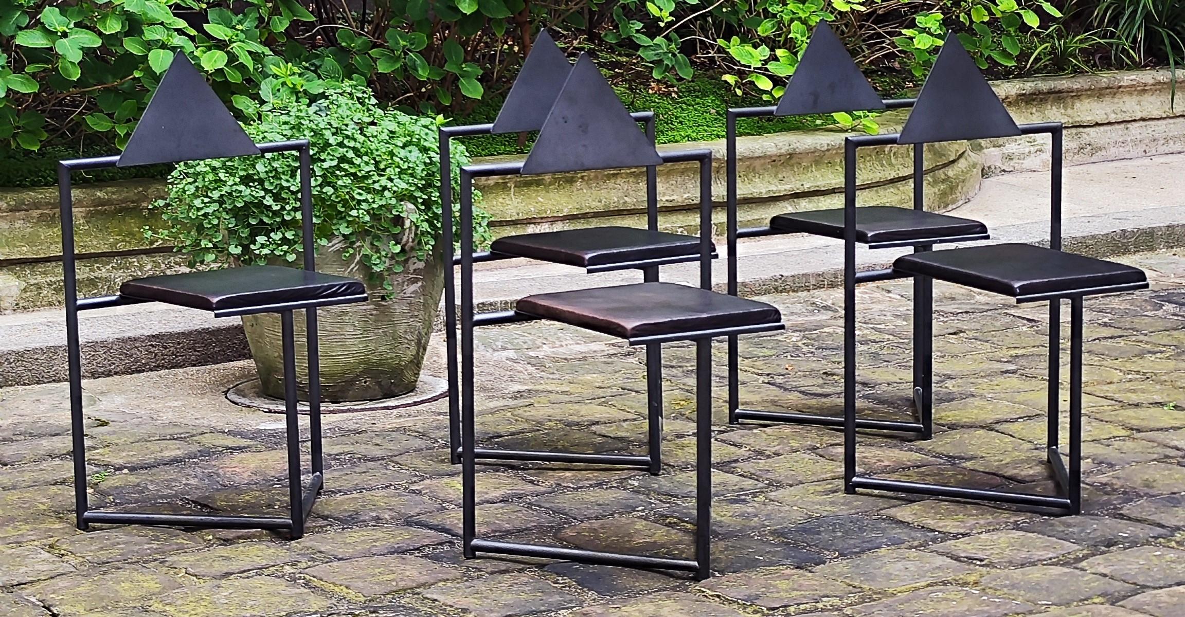 5 Chairs, 1980s steel and leather that might be by Mario Botta or Martin Szekely For Sale 11