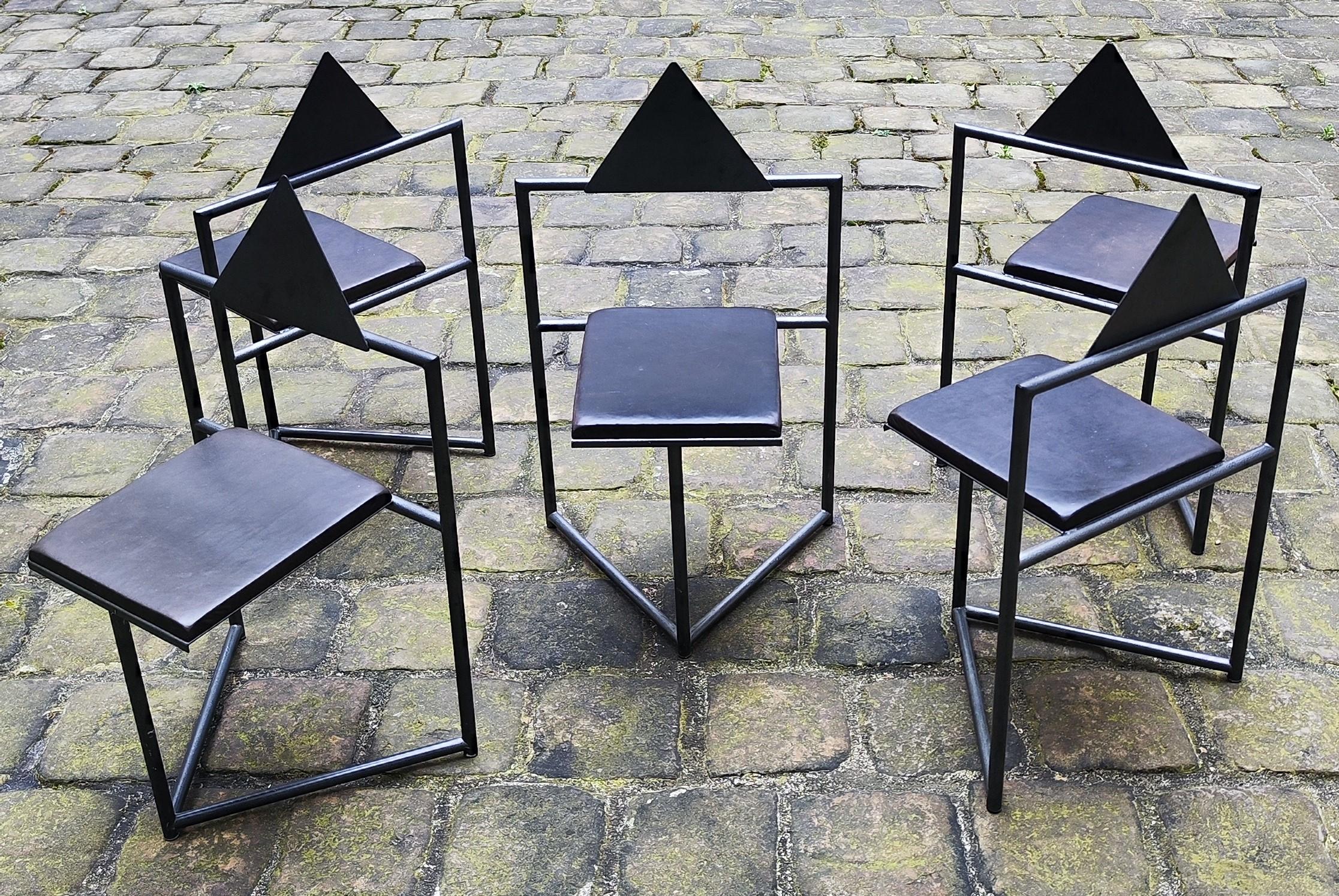 5 Chairs, 1980s steel and leather that might be by Mario Botta or Martin Szekely For Sale 13