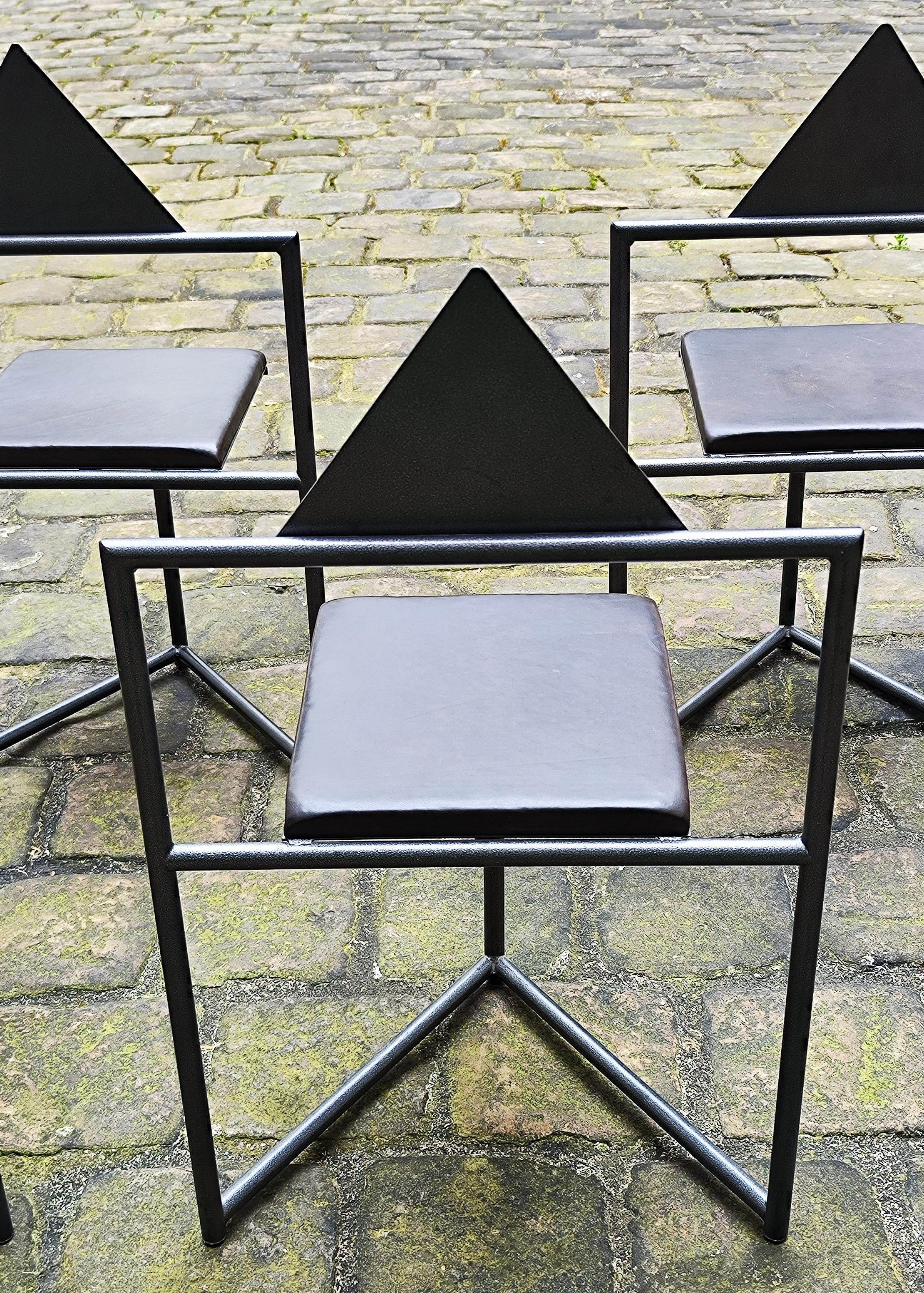Steel 5 Chairs, 1980s steel and leather that might be by Mario Botta or Martin Szekely For Sale