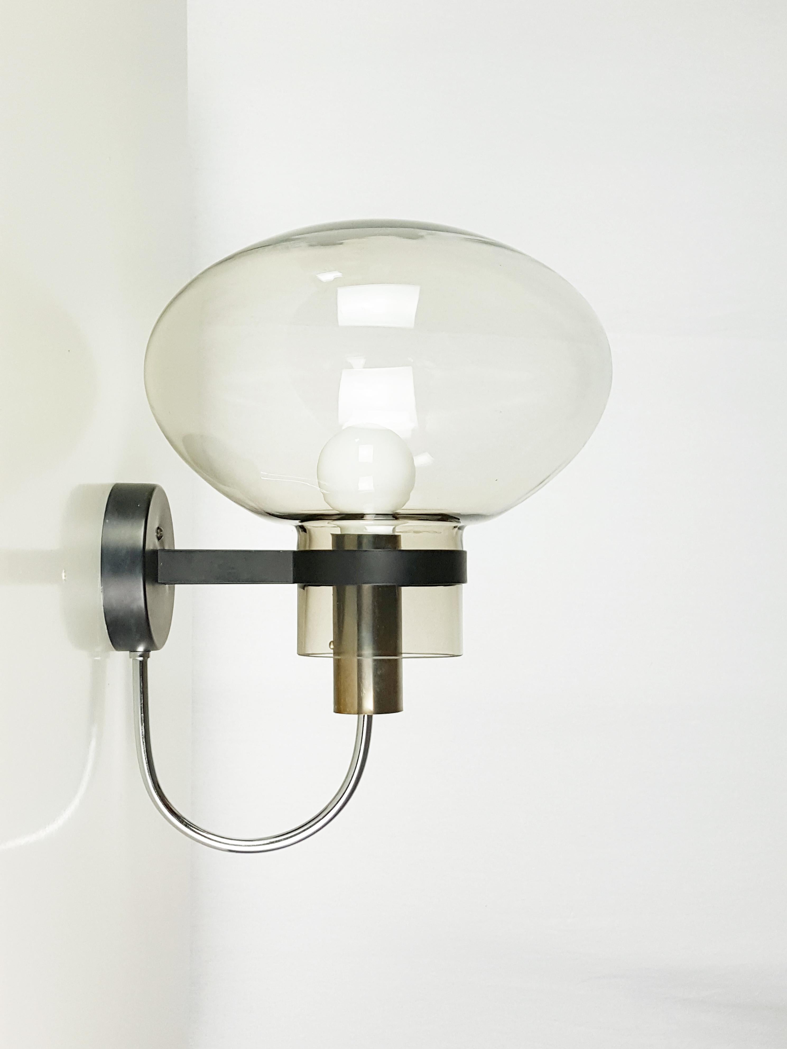 Space Age 4 Chrome Plated Black Metal, Smoked Glass '70s Sconces Attributed to Arredoluce
