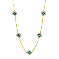 5 Collier de chaîne en forme de trèfle avec des émeraudes naturelles et des diamants, 14 KYG, 17 Gm