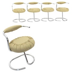 5 chaises 'Cobra' en cuir beige Eco-Leather de Giotto Stoppino, 1970