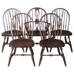 Used 5 Colonial Cushman Stone House Collection English Windsor Oak Dining Chairs