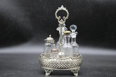 5 Crystal Decanters and Silver Plate Tray