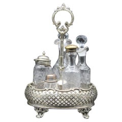 5 Crystal Decanters and Silver Plate Tray