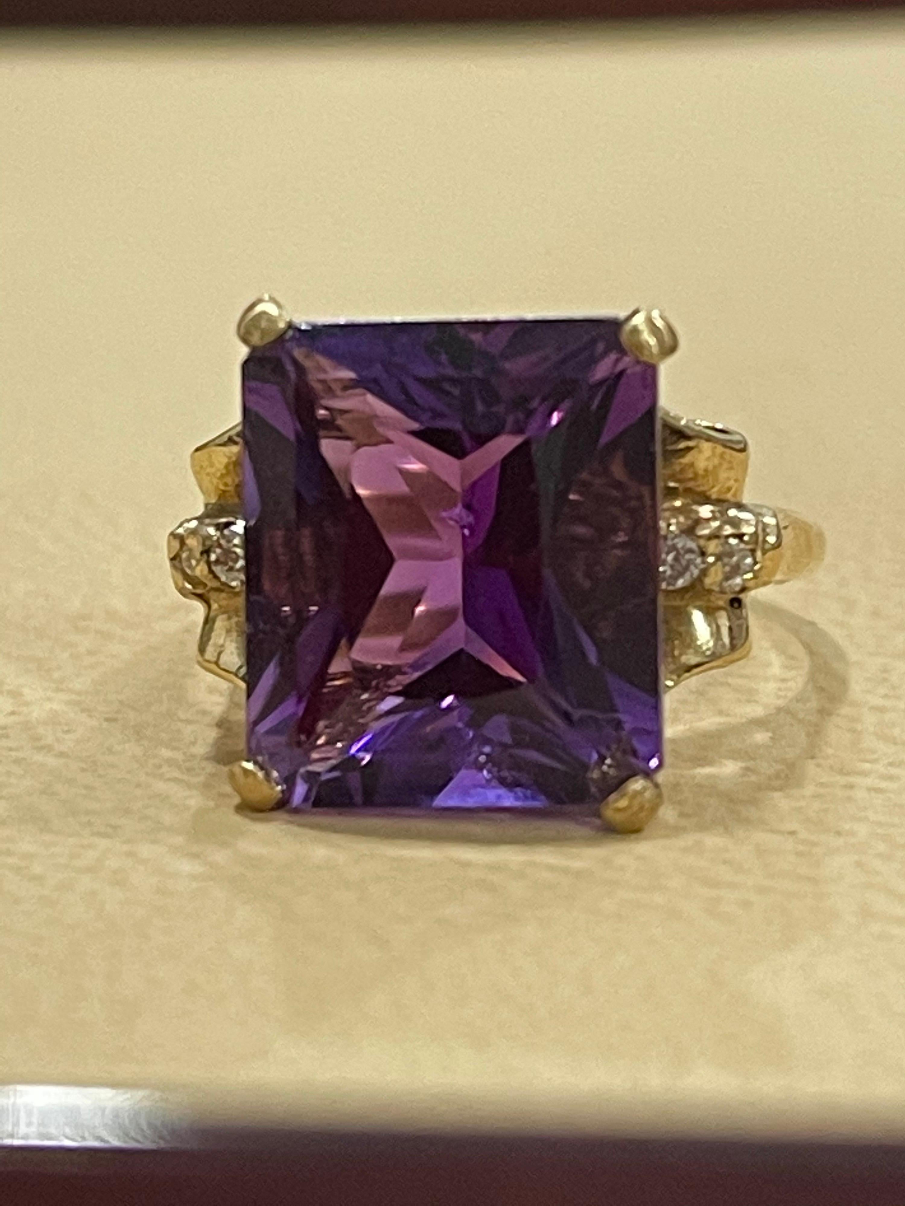 5 Carat Amethyst and Diamond Cocktail Ring in 14 Karat Yellow Gold 2