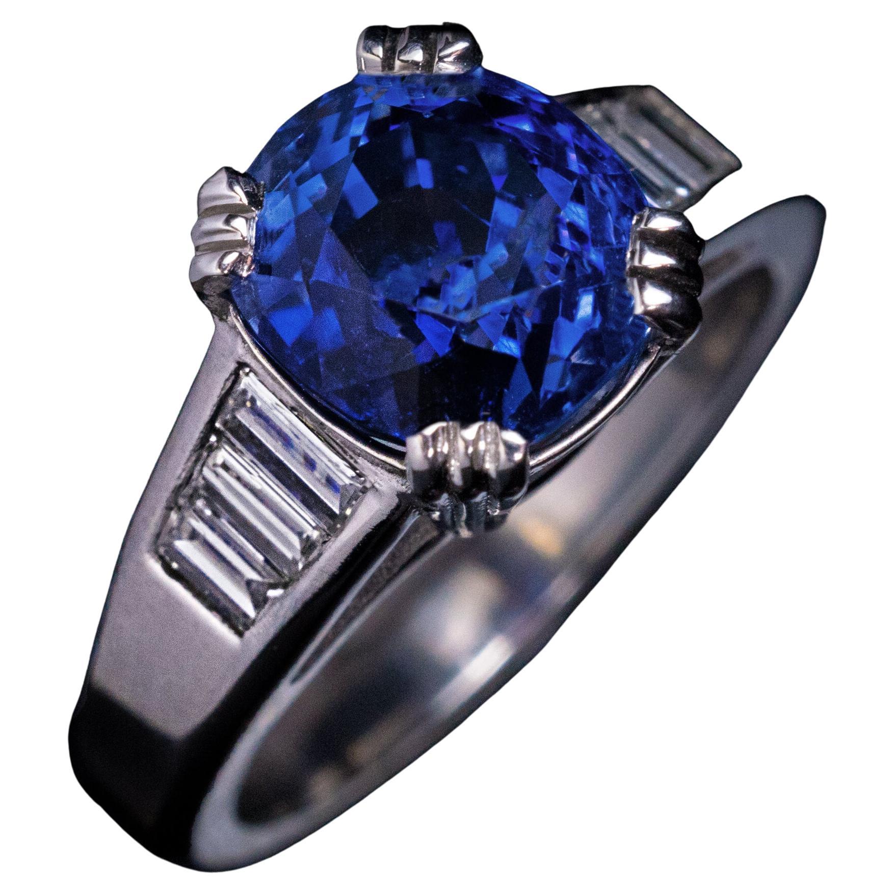 Bague de fiançailles en platine avec saphir de Ceylan 5 carats et diamants