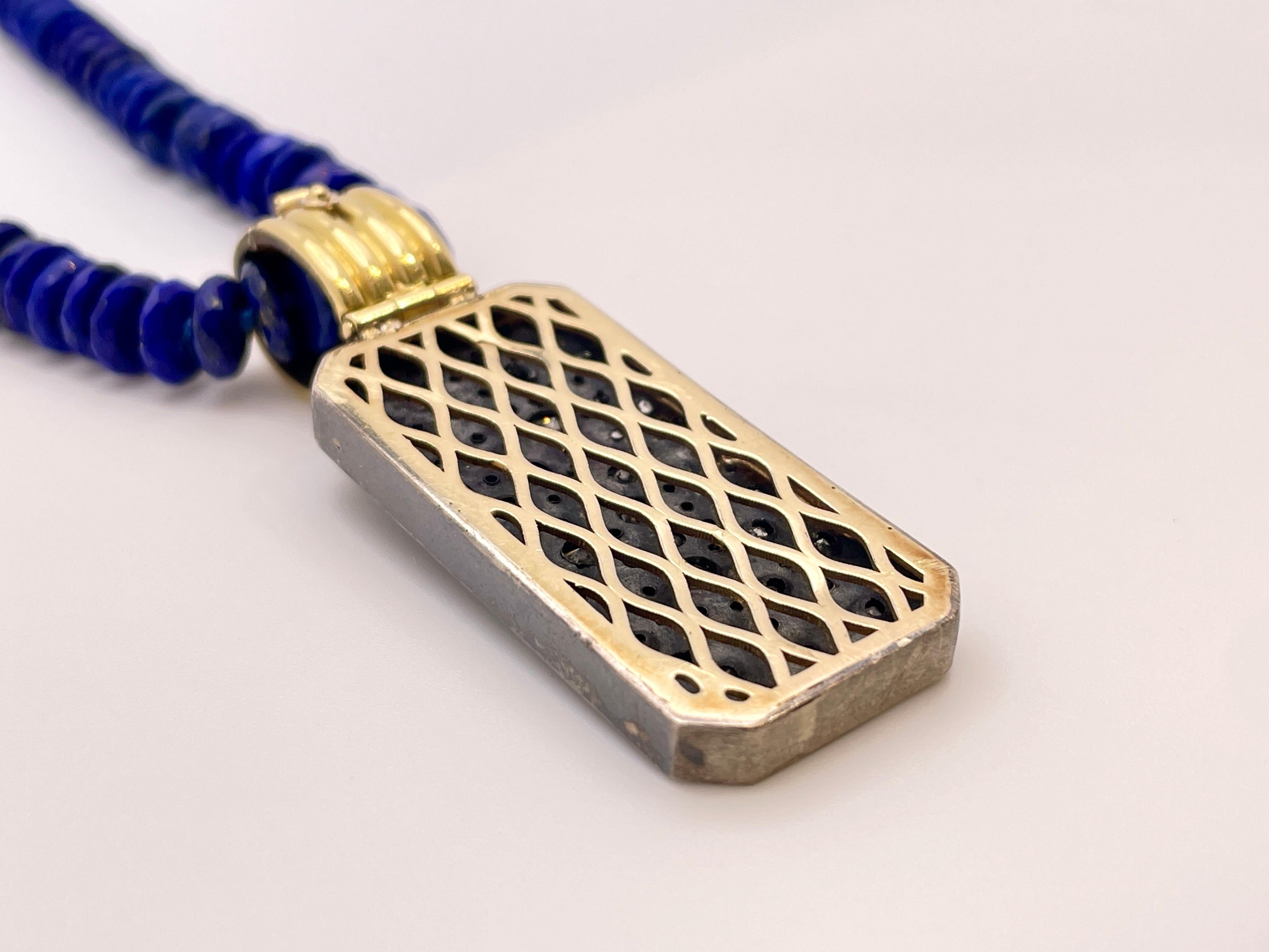 5 CT Diamond 18K Yellow Gold Lapis Lazuli Pendant Necklace For Sale 7