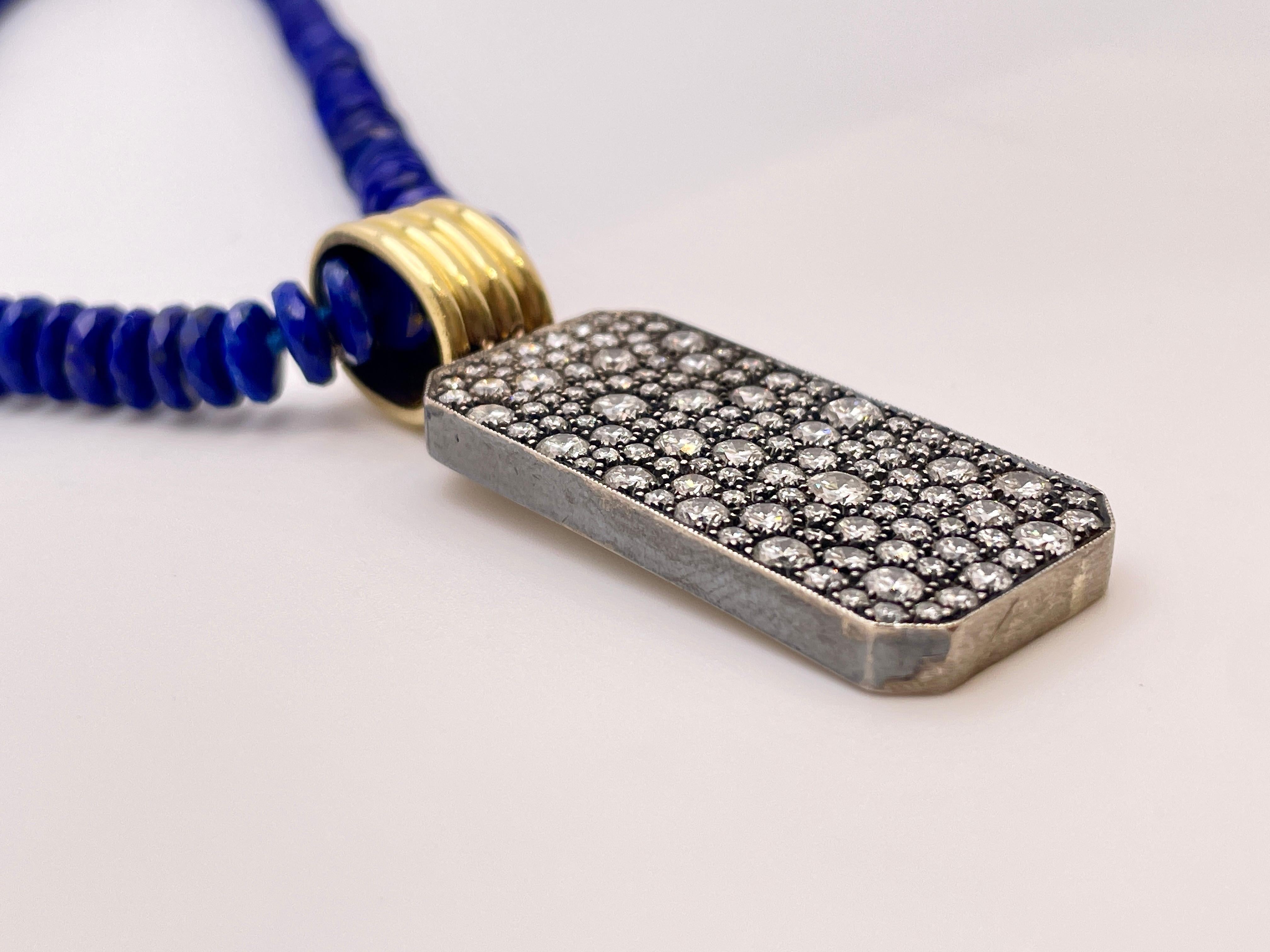5 CT Diamond 18K Yellow Gold Lapis Lazuli Pendant Necklace For Sale 9