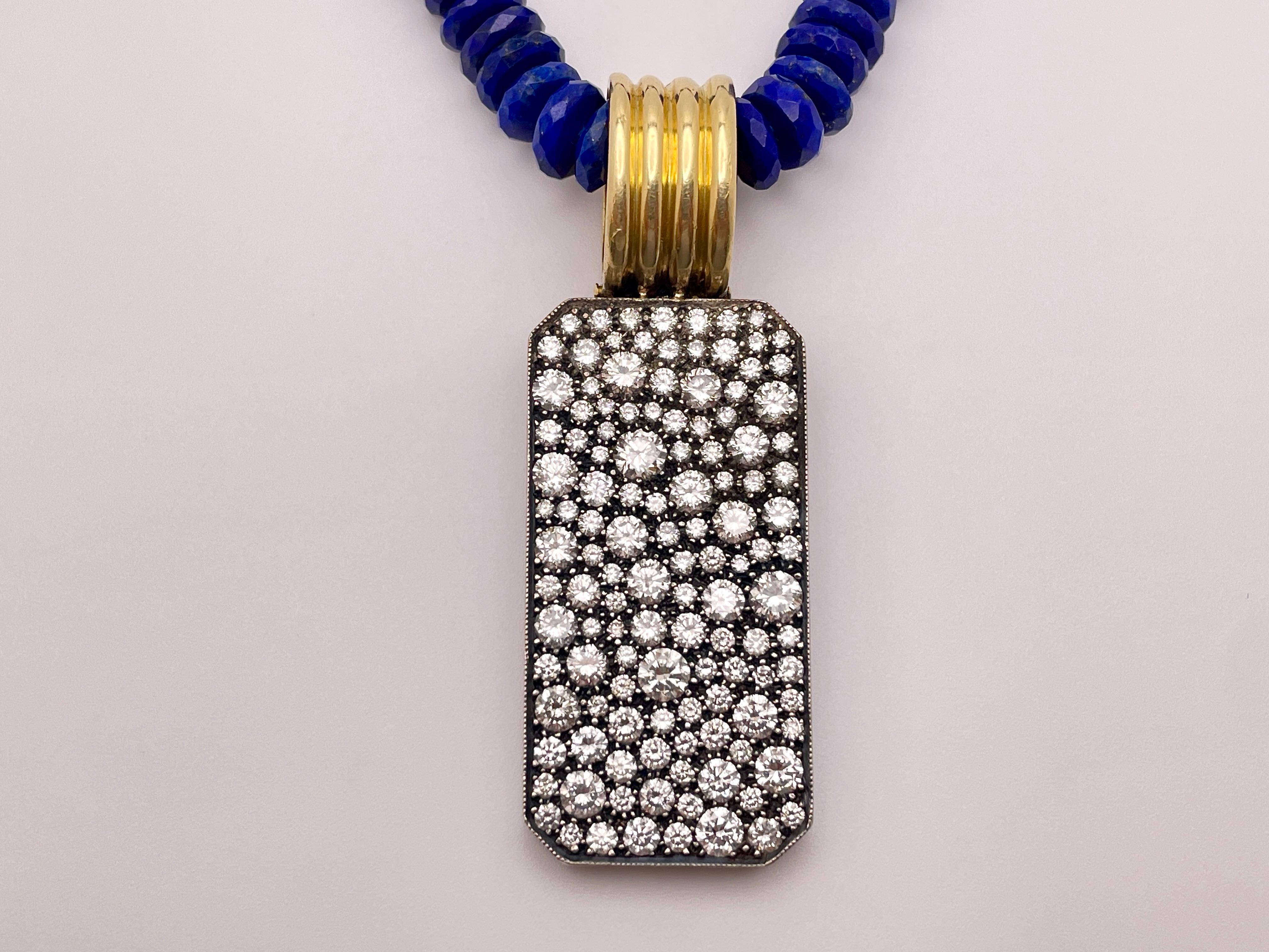 5 CT Diamond 18K Yellow Gold Lapis Lazuli Pendant Necklace For Sale 10