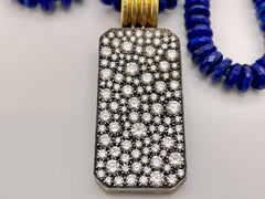 5 CT Diamond Lapis Lazuli 18K Yellow Gold Silver Pendant Necklace