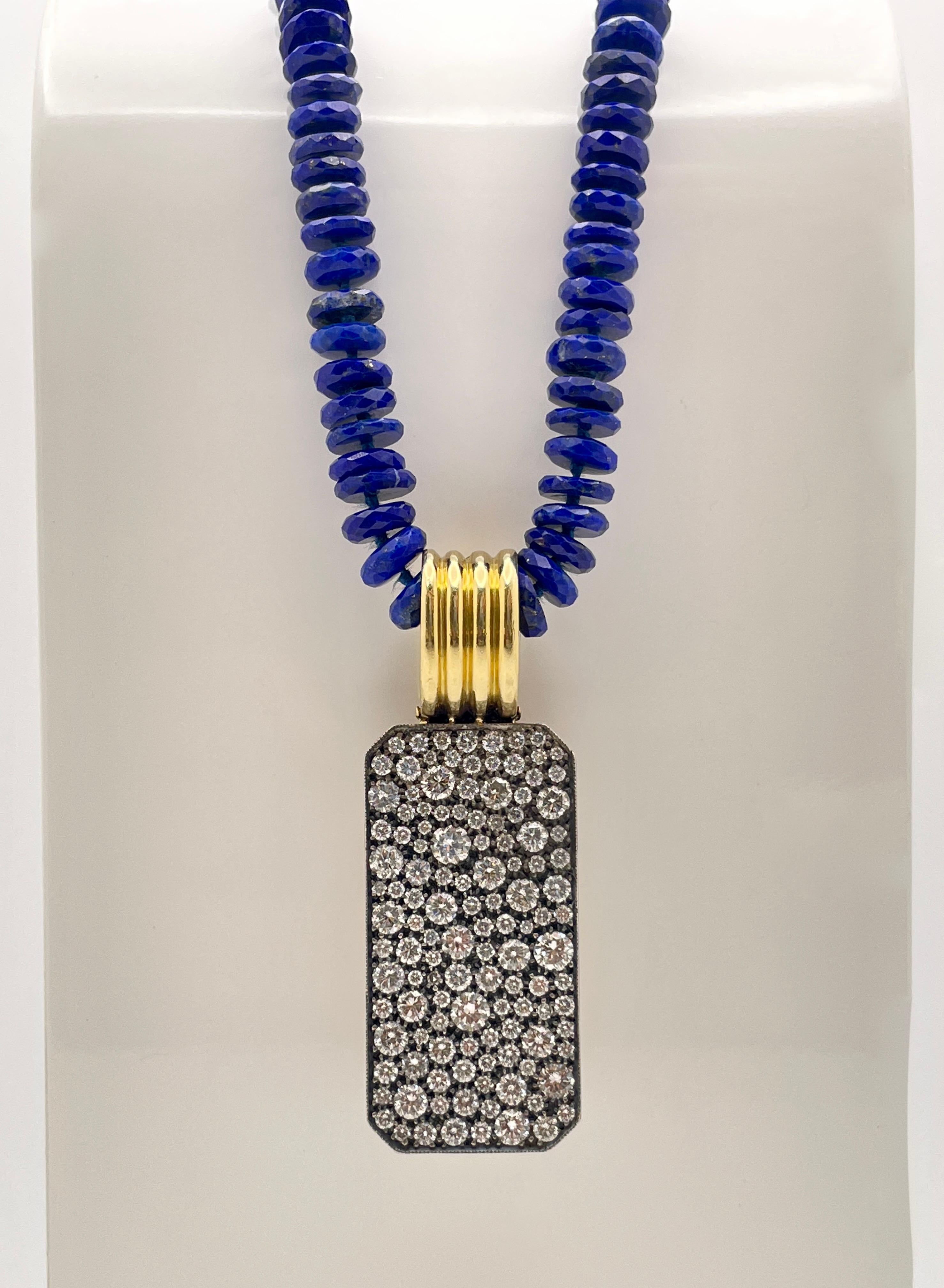5 CT Diamond 18K Yellow Gold Lapis Lazuli Pendant Necklace For Sale 3
