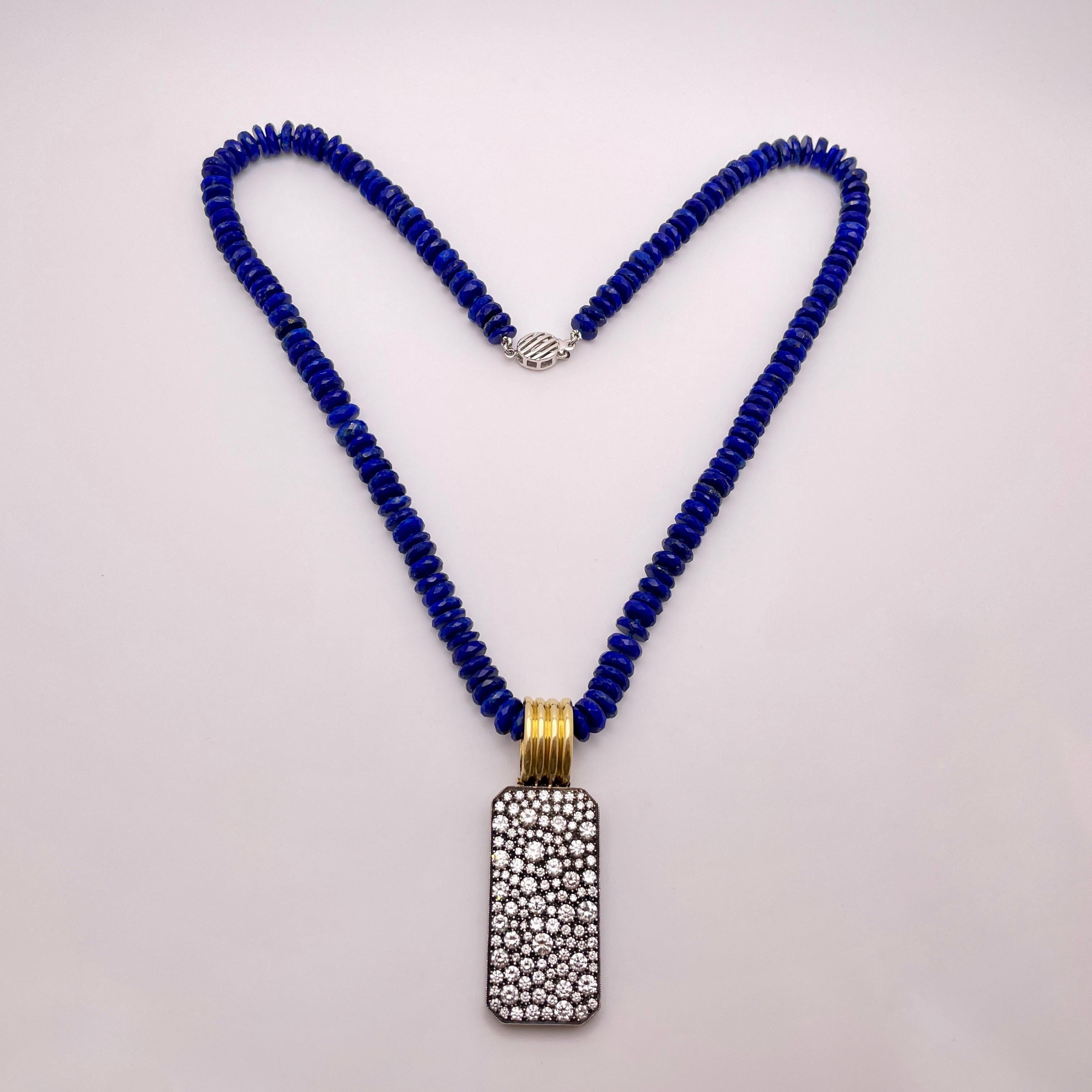 5 CT Diamond 18K Yellow Gold Lapis Lazuli Pendant Necklace For Sale 4