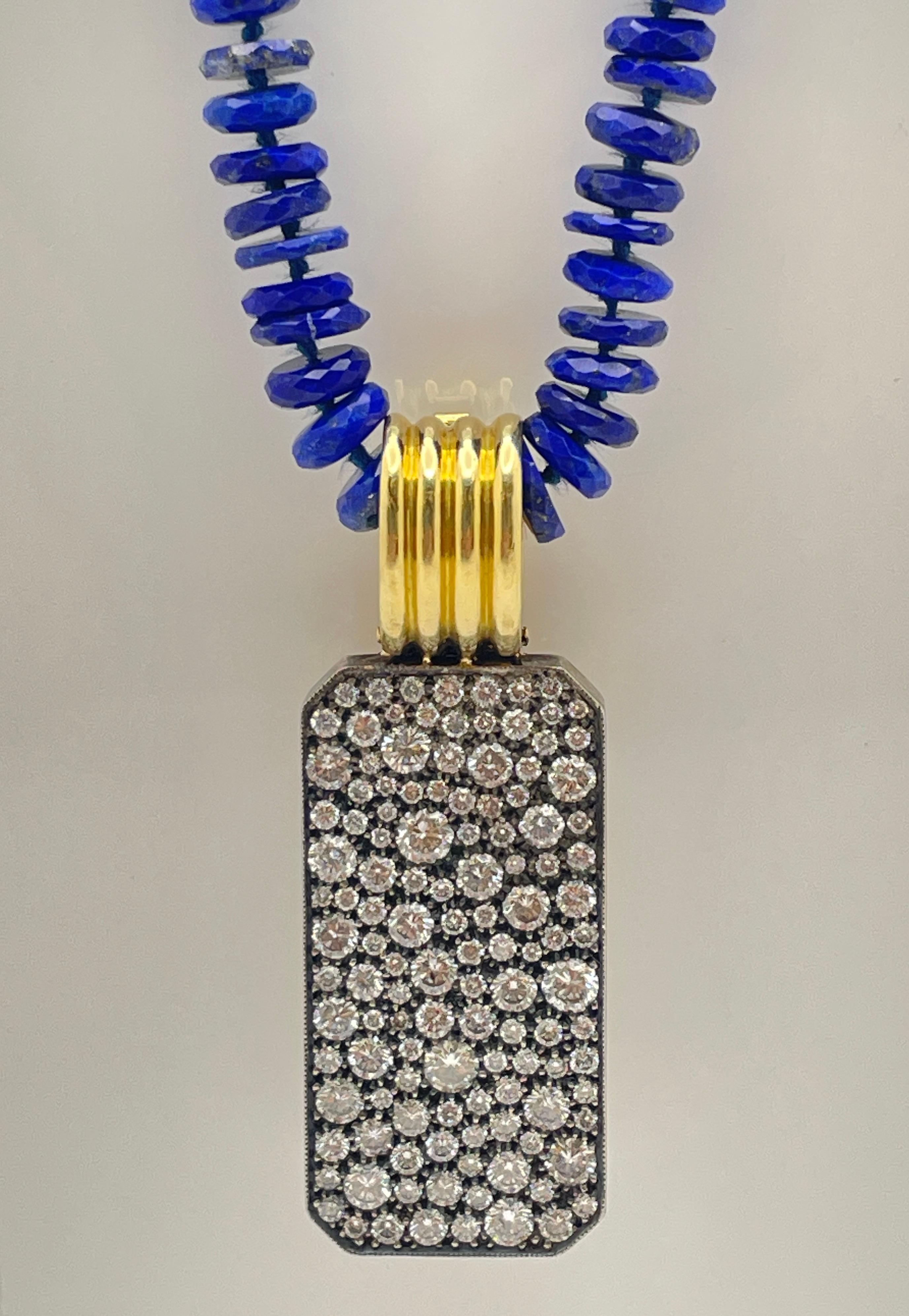 5 CT Diamond 18K Yellow Gold Lapis Lazuli Pendant Necklace For Sale 5