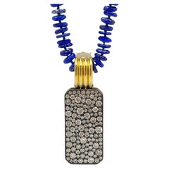 Vintage 5 CT Diamond 18K Yellow Gold Lapis Lazuli Pendant Necklace