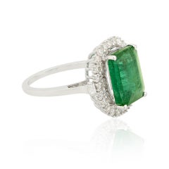 5 Ct Emerald & 3.50 Ct Diamond Engagement Ring 10k White Gold May Birthstone