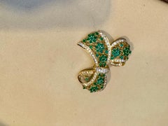 5 Ct Natural Emerald  2.5 Ct Brilliant cut Diamond Bow Brooch /Pin 18 KY Gold