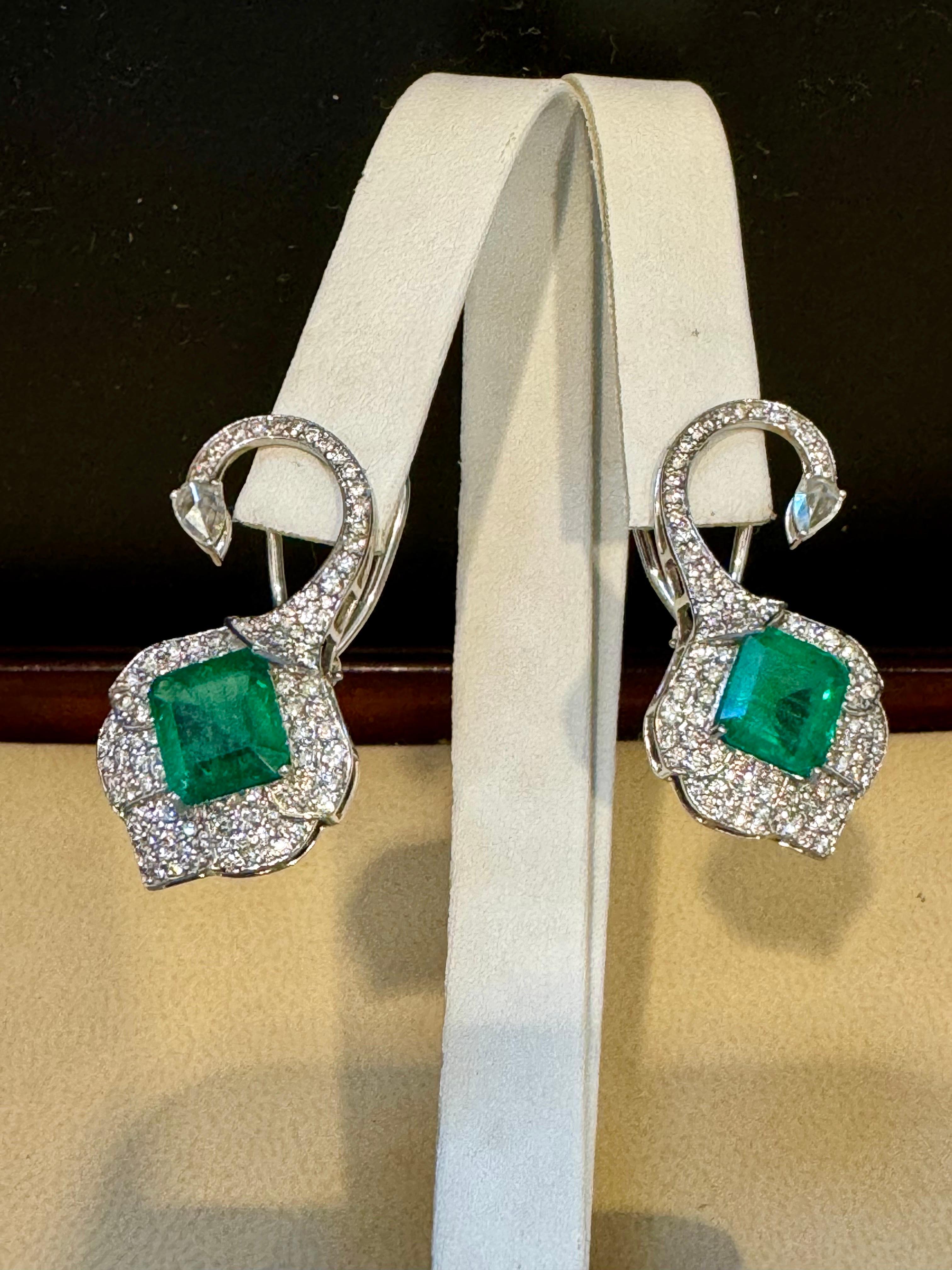 5 Ct Natural Zambian Emerald Earring & 2 Ct Diamond , Rose cut Diamond Earring For Sale 5