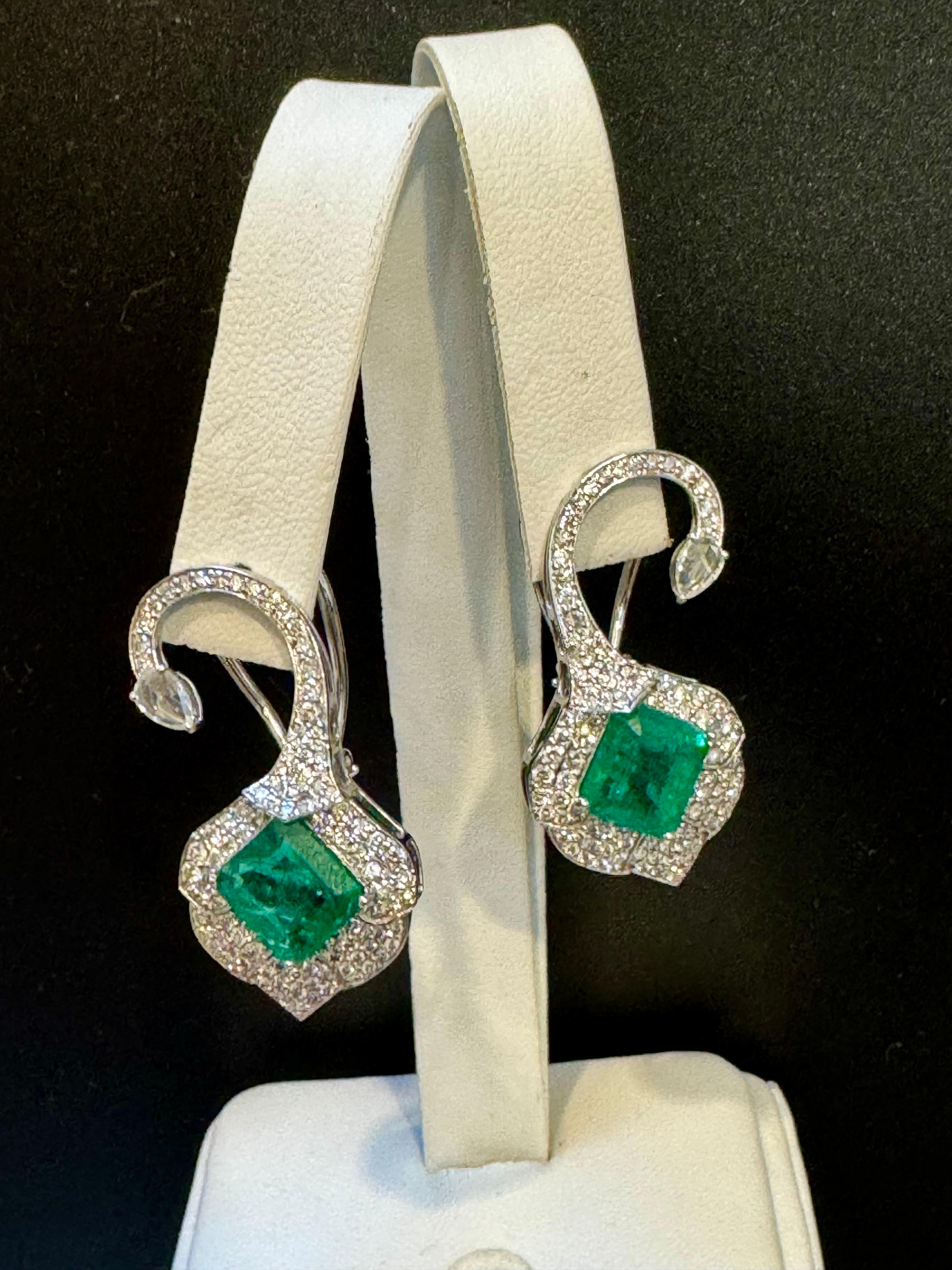 5 Ct Natural Zambian Emerald Earring & 2 Ct Diamond , Rose cut Diamond Earring For Sale 2