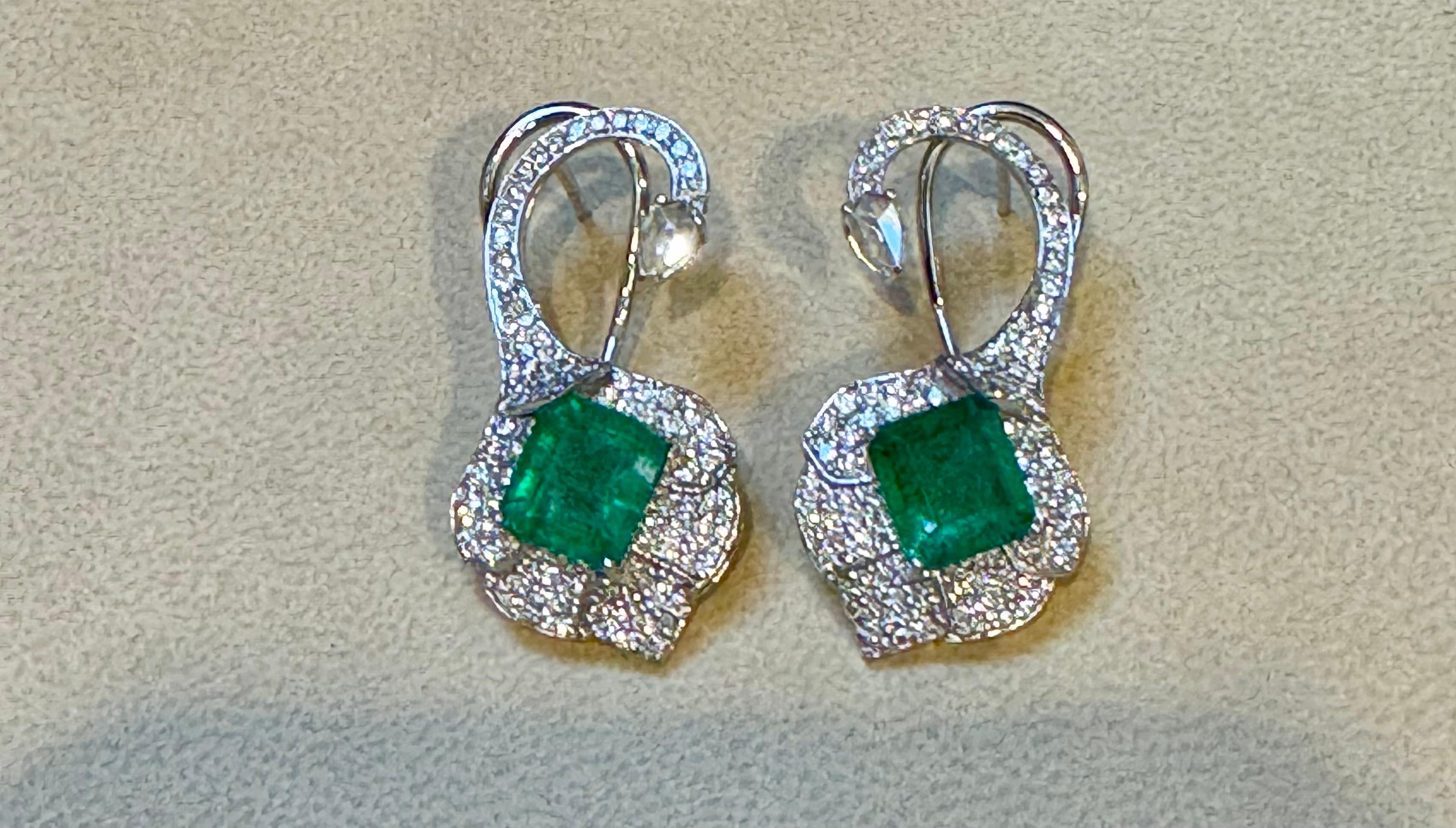 5 Ct Natural Zambian Emerald Earring & 2 Ct Diamond , Rose cut Diamond Earring For Sale 4