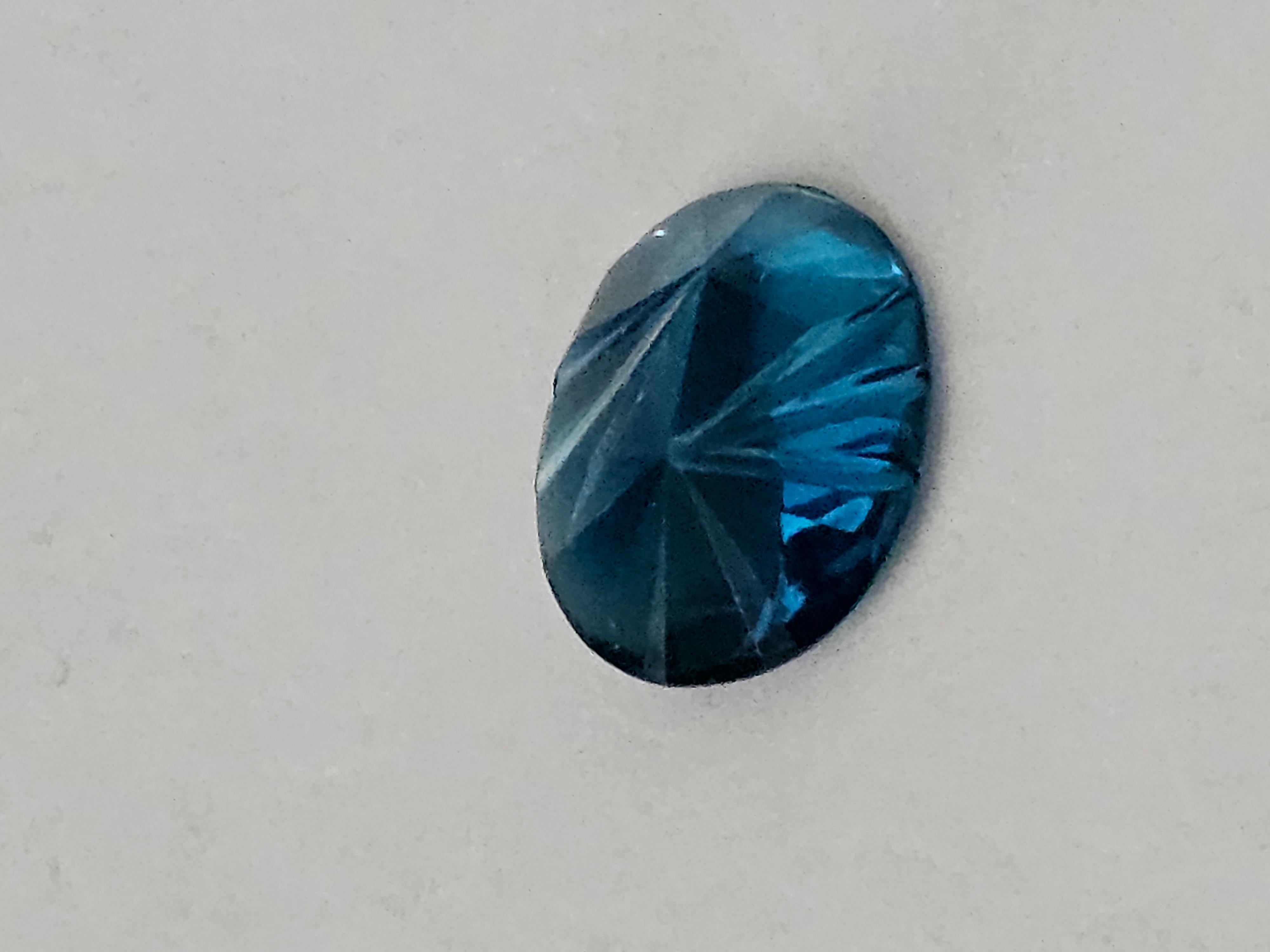 5 ct Oval London Blue Topaz 12X10 Fantasy Cut For Sale 1
