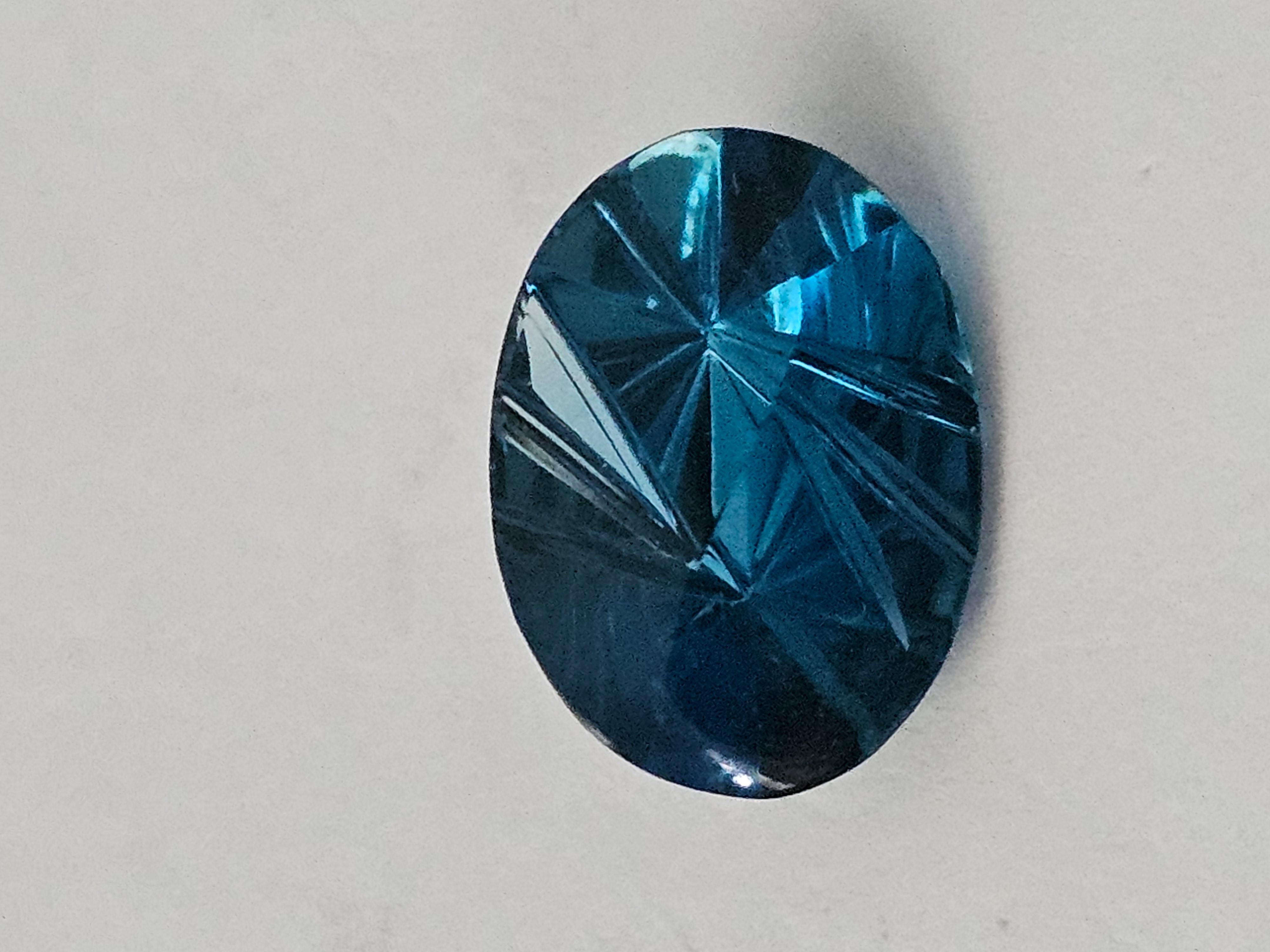 5 ct Oval London Blue Topaz 12X10 Fantasy Cut For Sale 3