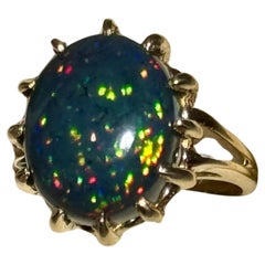 5 Ct Oval Shape Black Australian Opal Cocktail Ring 14 Kt Yellow Gold , Unisex