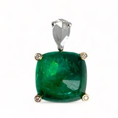 5 ct Sugarloaf Emerald drop necklace with Rose Cut and Brilliant Cut Diamonds