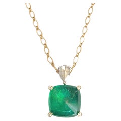 5 Karat Zuckerhut-Smaragd-Tropfen-Halskette mit Diamanten im Rosenschliff und Diamanten im Brillantschliff