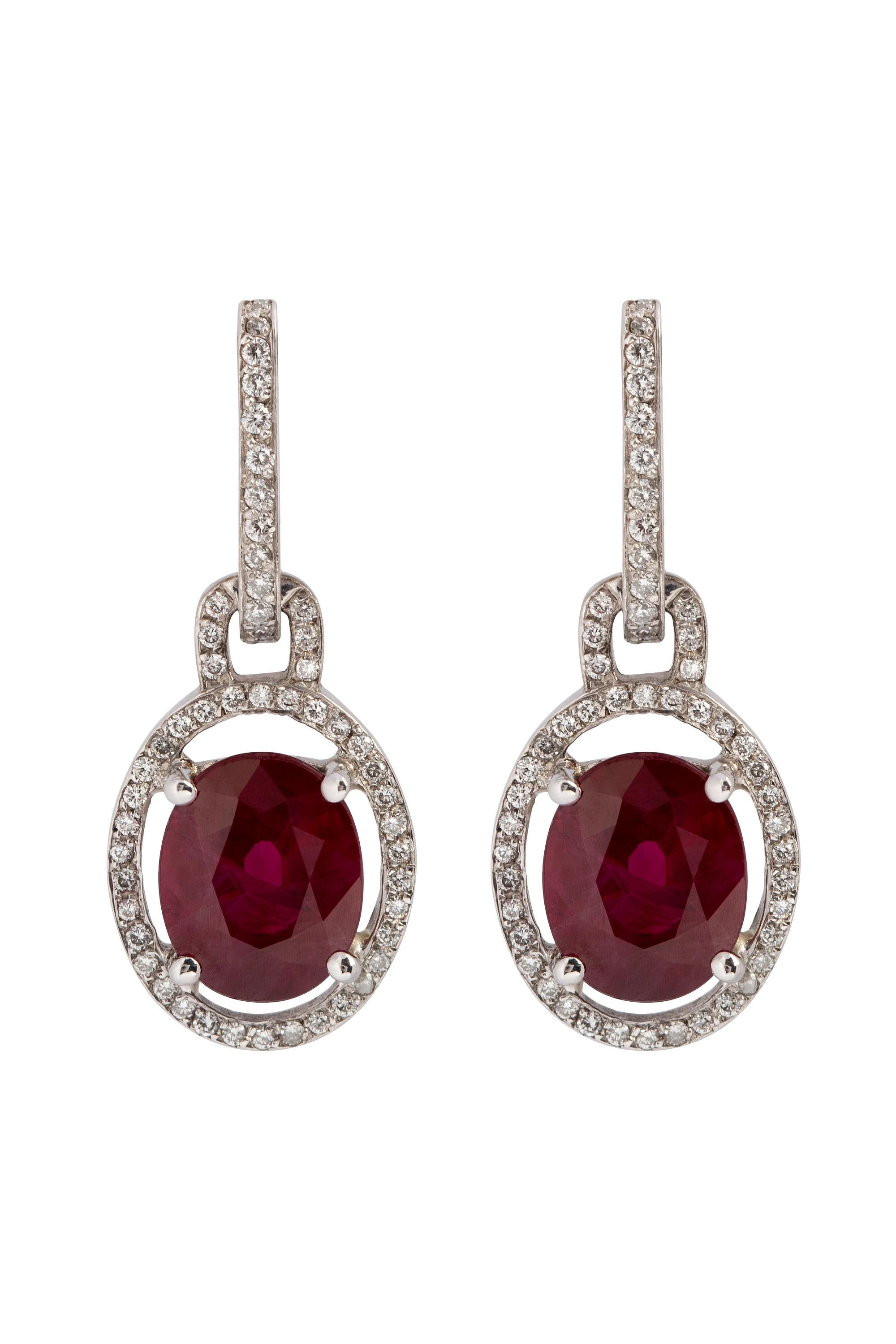Oval Cut Gems Are Forever 5 Carat Ruby and Pave Diamond Earrings For Sale
