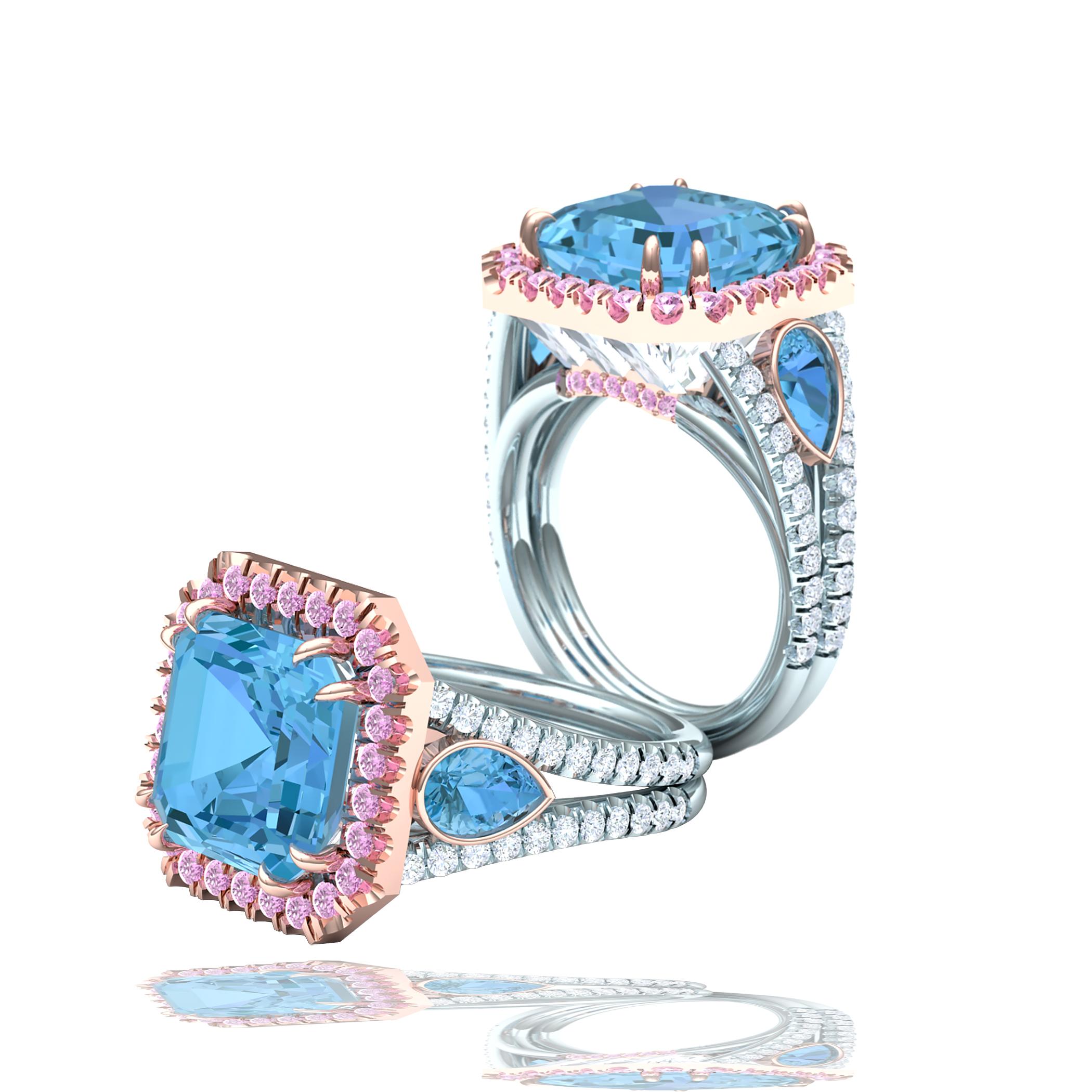 5 CTW. Cocktailring mit Aquamarin und rosa Saphir und Diamant (Moderne) im Angebot