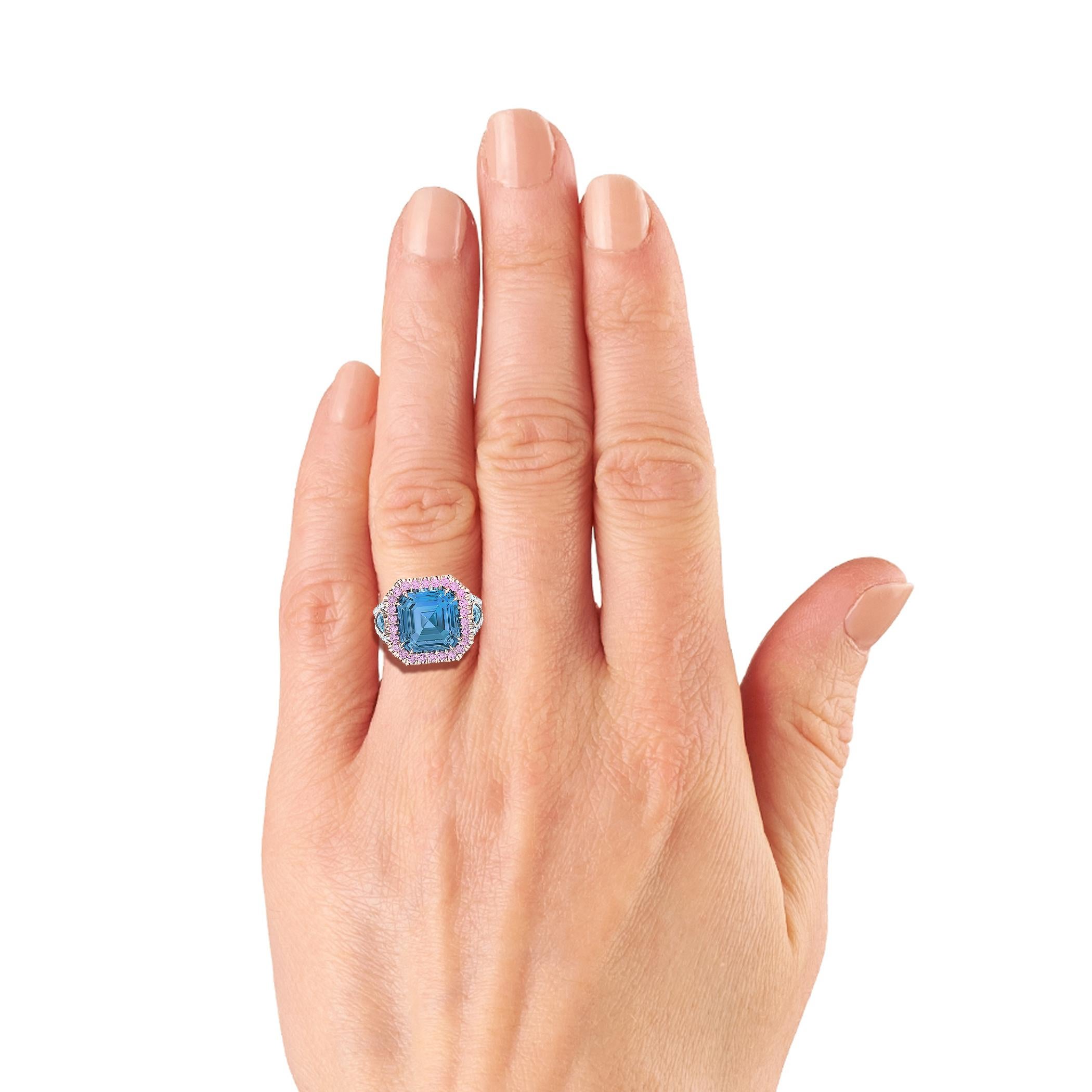 5 CTW. Cocktailring mit Aquamarin und rosa Saphir und Diamant im Zustand „Hervorragend“ im Angebot in Aliso Viejo, CA