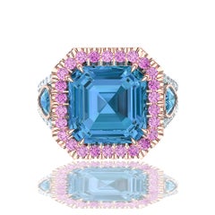 5 CTW. Aquamarine and Pink Sapphire Diamond Cocktail Ring