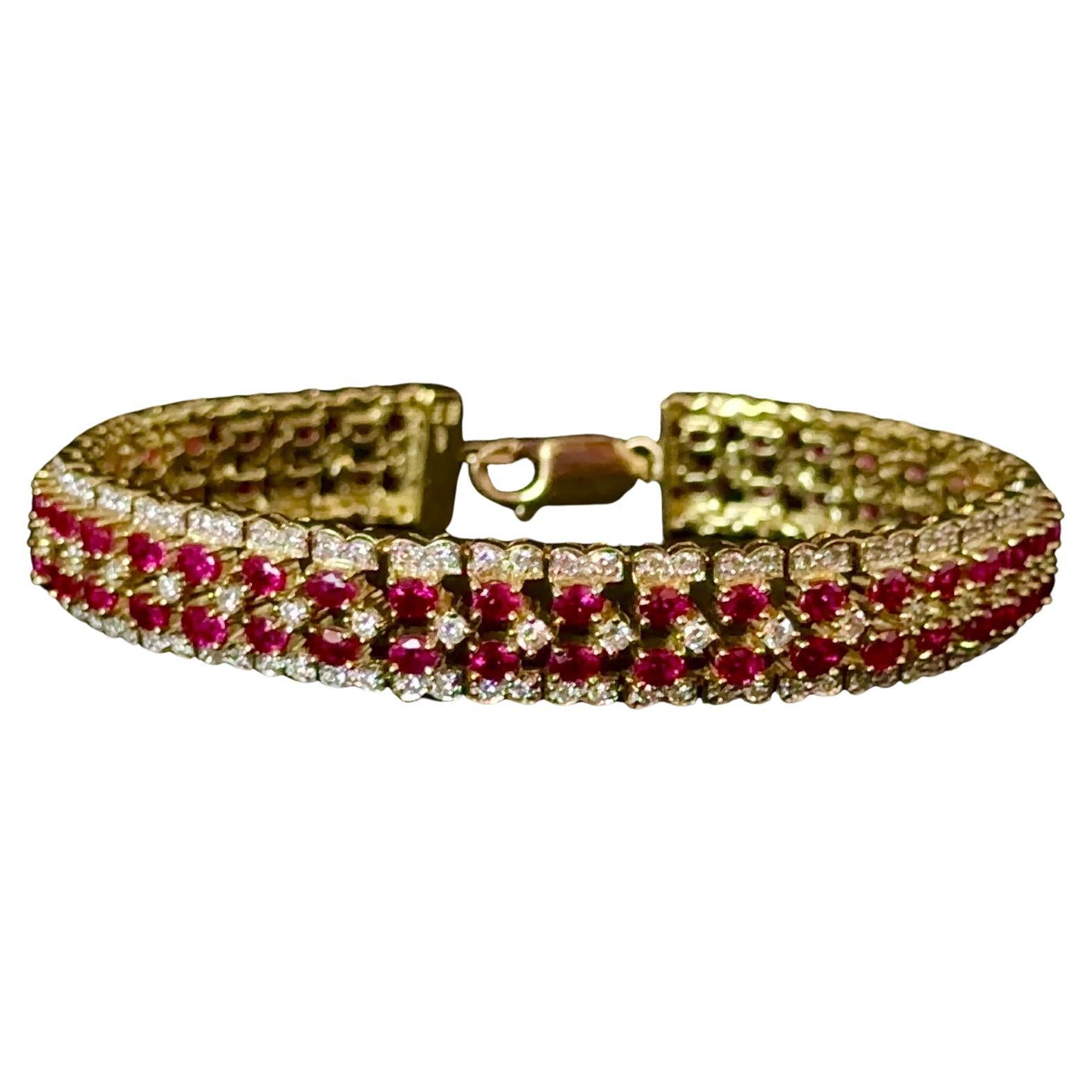 5 CTW Natural Ruby and 2.50 CTW Natural Diamonds Yellow Gold Bracelet For Sale