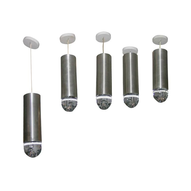 5 Danish Stainless Steel Glass Pendant Lights For Sale