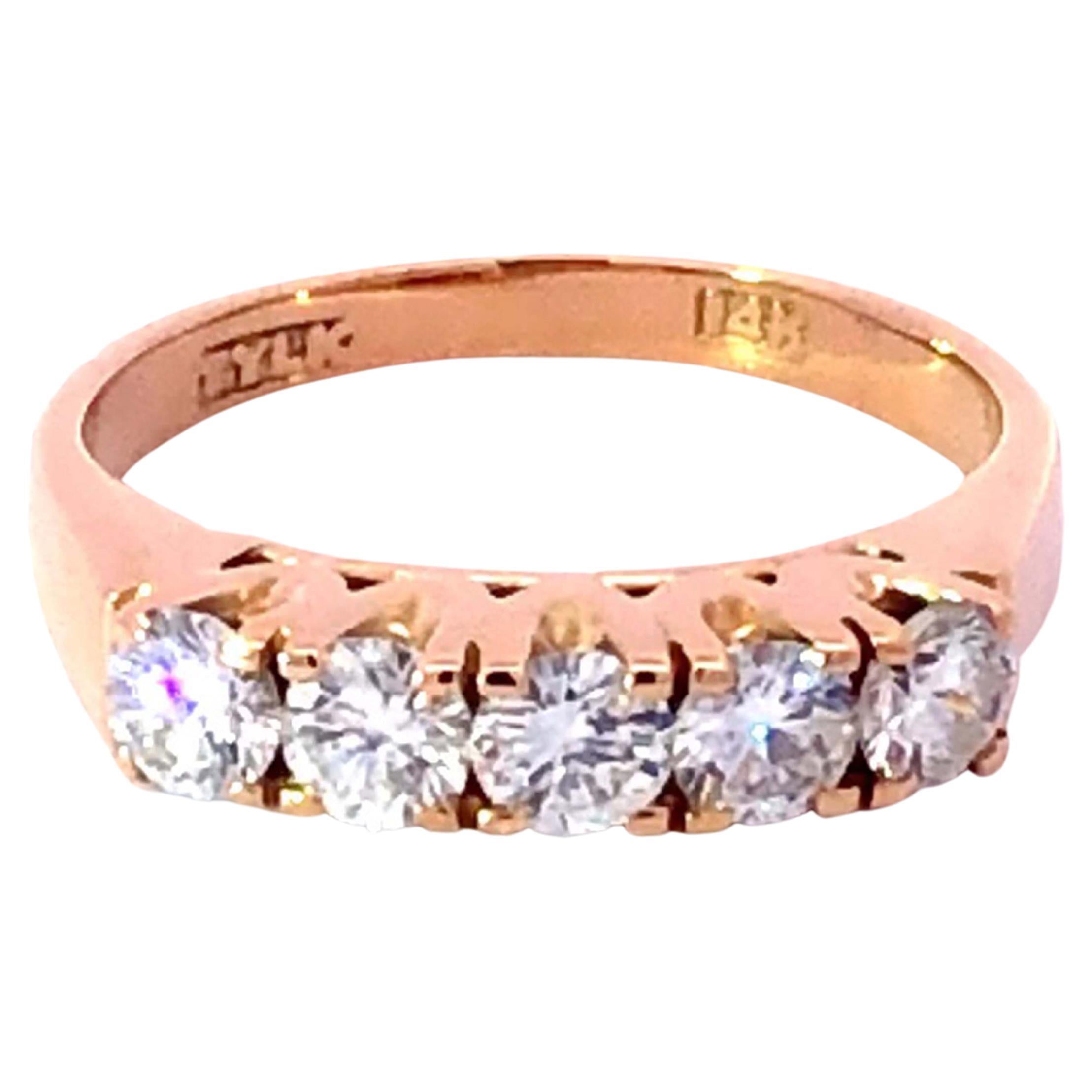 5 Diamond 14K Yellow Gold Ring For Sale