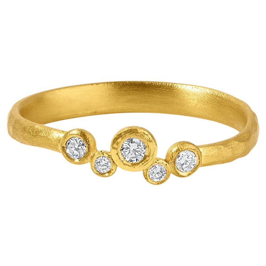 5 Diamond Cluster Ring, 24kt Solid Gold Band For Sale